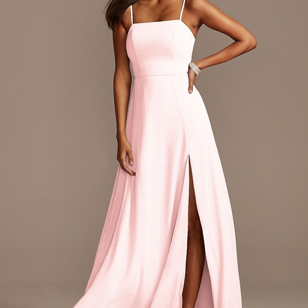 David’s Bridal Spaghetti Strap Chiffon Bridesmaid Dress with Slit